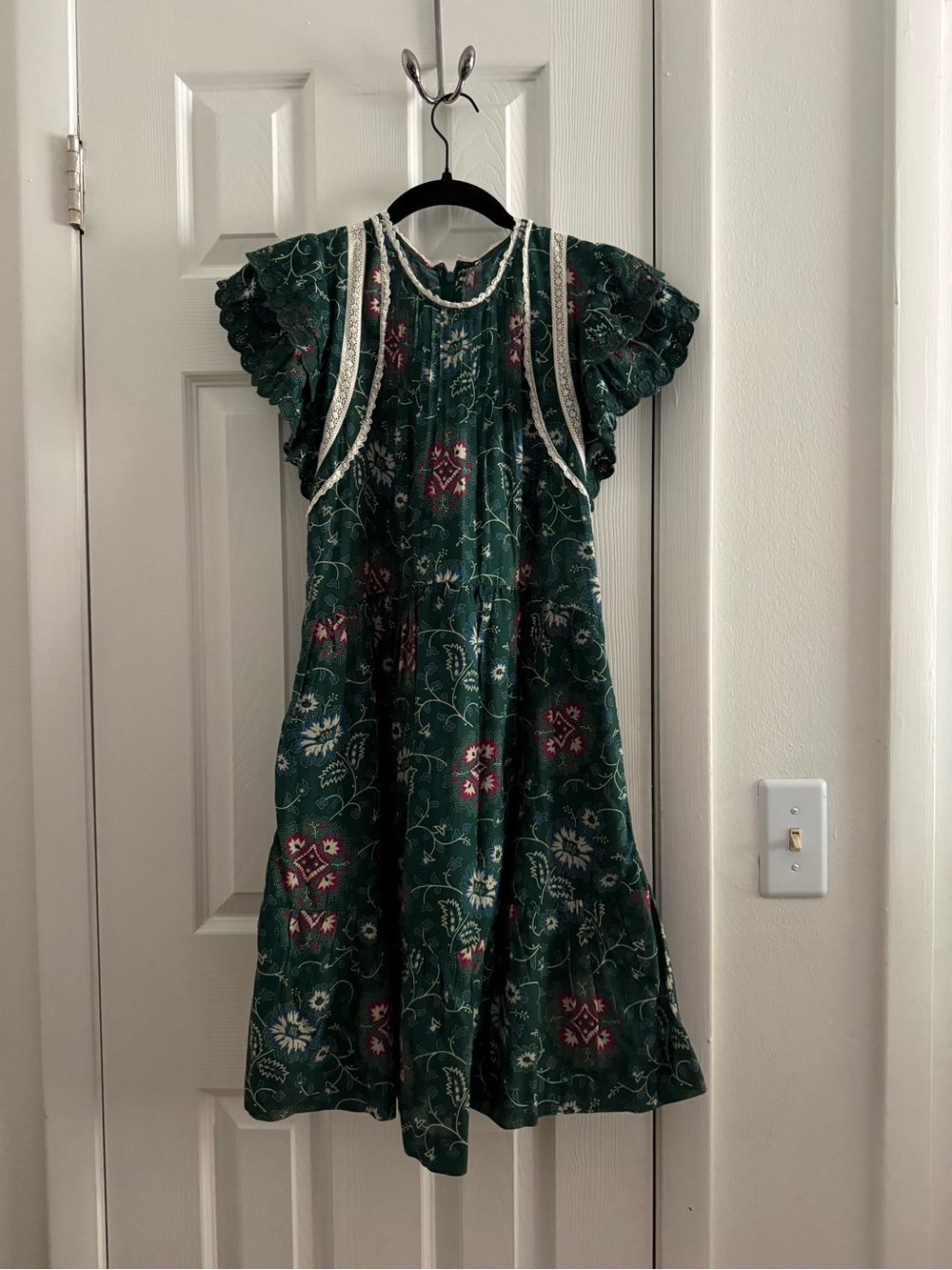 Sea New York Dark Green Floral Mini Dress with Cream Trim